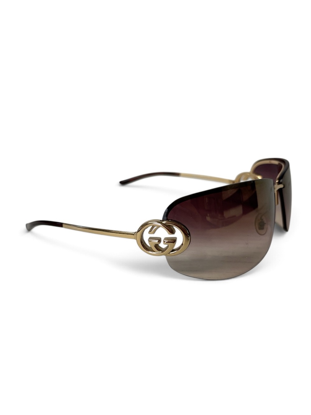 Vtg Y2K Genuine Gucci GG 2782/S Gold Rimless Shield Wrap Sunglasses Italy *READ
